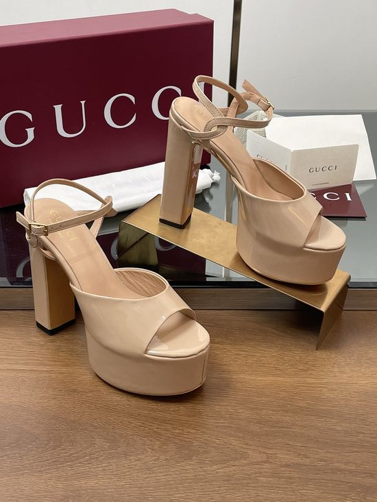 Gucci Elegant Platform Peep Toe High Heel Leather Sandals