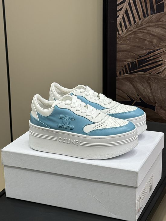 Celine Calfskin Platform Sneakers with Classic Logo Accent