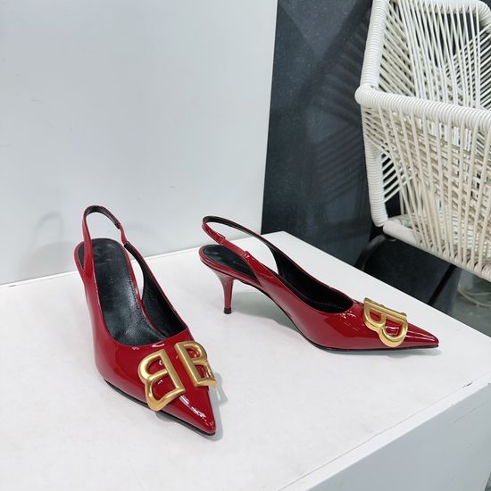 Balenciaga Patent Leather Pointed Toe Buckle Decor Heeled Sandals