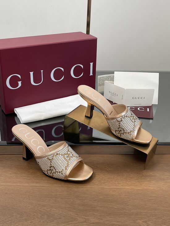 Gucci Crystal Inlaid Color Block Leather Upper Sandals