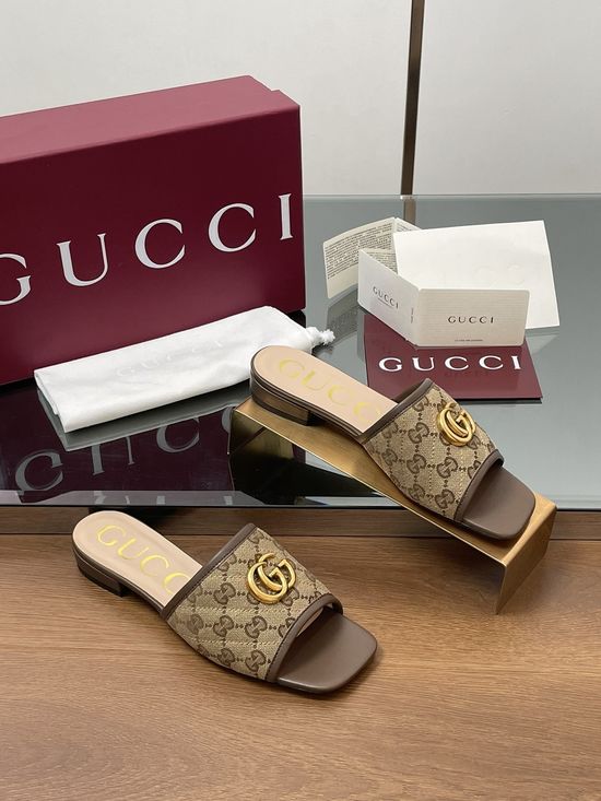 Gucci Embroidered Pattern Open Toe Comfort Flat Slides