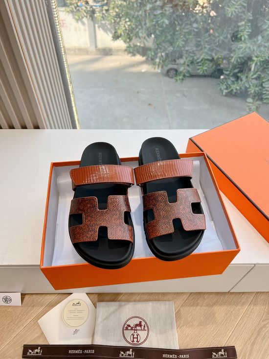 Hermes Genuine Leather Casual Open Toe Slide Sandals