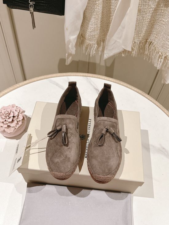 Brunello Cucinelli Classic Linen Blend Espadrilles Hand Stitched Non Slip Sole