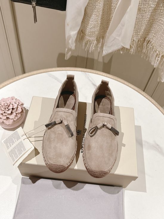 Brunello Cucinelli Classic Linen Blend Espadrilles Hand Stitched Non Slip Sole