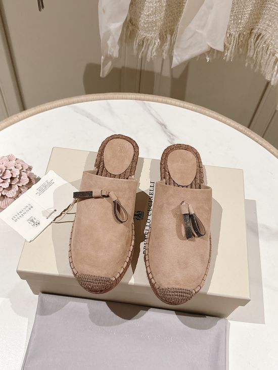 Brunello Cucinelli Classic Linen Blend Espadrilles Hand Stitched Non Slip Sole