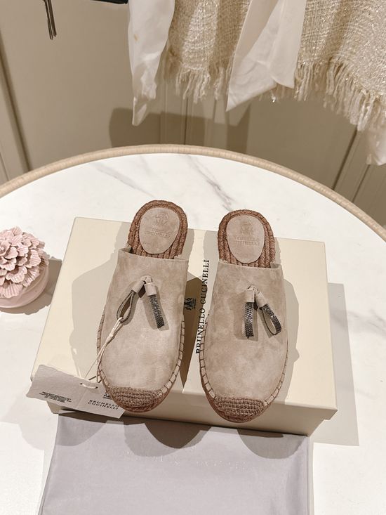 Brunello Cucinelli Classic Linen Blend Espadrilles Hand Stitched Non Slip Sole