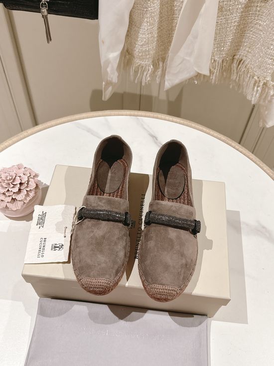 Brunello Cucinelli Classic Linen Blend Espadrilles Hand Stitched Non Slip Sole