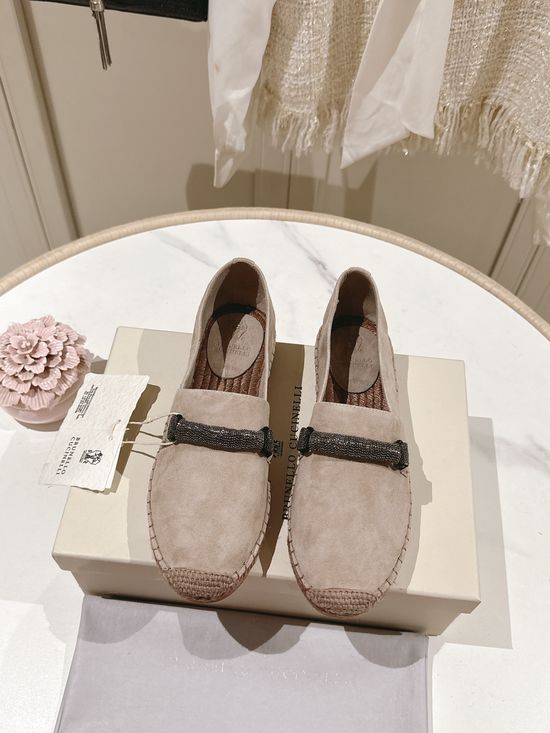 Brunello Cucinelli Classic Linen Blend Espadrilles Hand Stitched Non Slip Sole