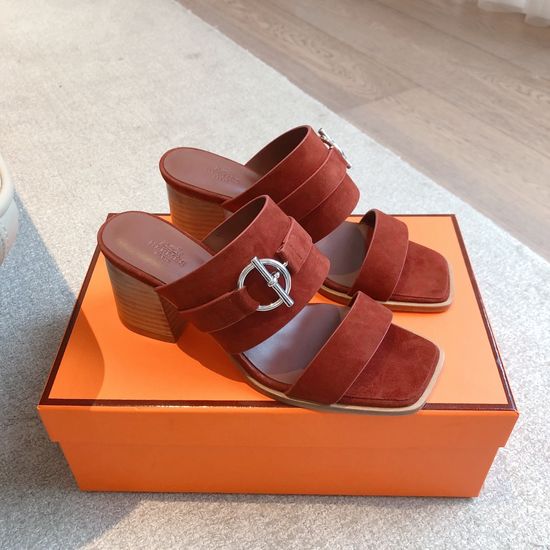 Hermes Low Heel Colorblock Leather Slippers Metal Buckle