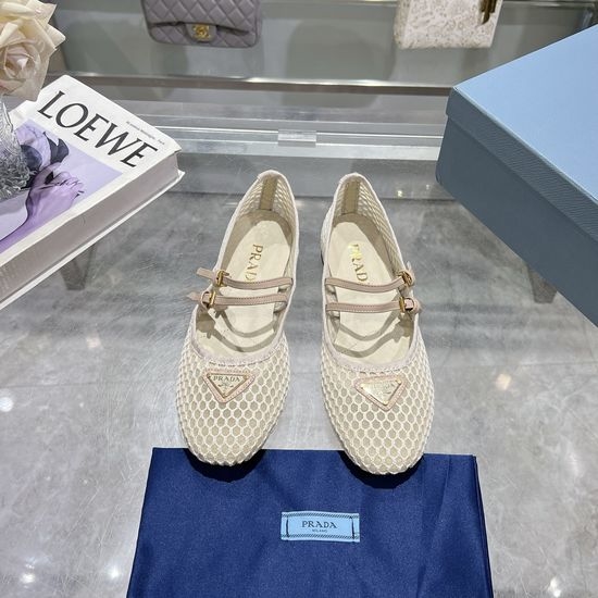 Prada Mesh Mary Jane Flats with Gold Buckle