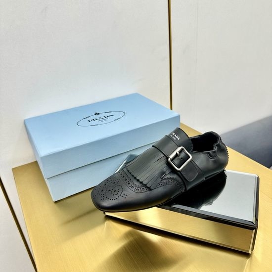 Prada Vintage Fringed Slip On Loafers With Thick Non Slip Sole
