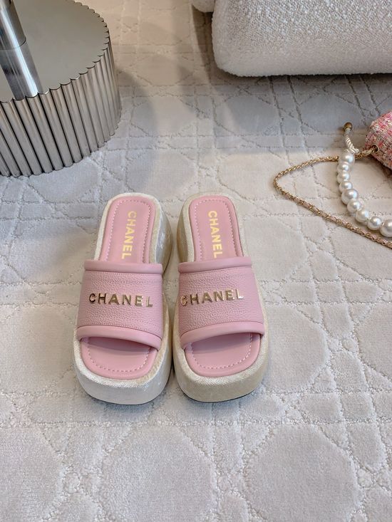 Chanel Thick Sole Platform Wedge Slides Comfortable Height Boosting Casual Footwear