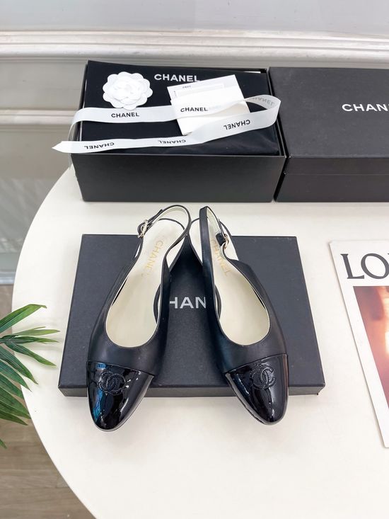 Chanel Color Block Leather Wedge Slingback Sandals