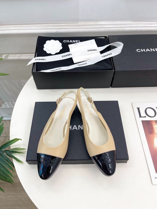 Chanel Color Block Leather Wedge Slingback Sandals
