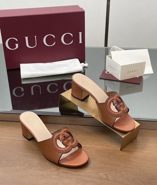 Gucci Hollow Out Embellished Mid Heel Open Toe Slides