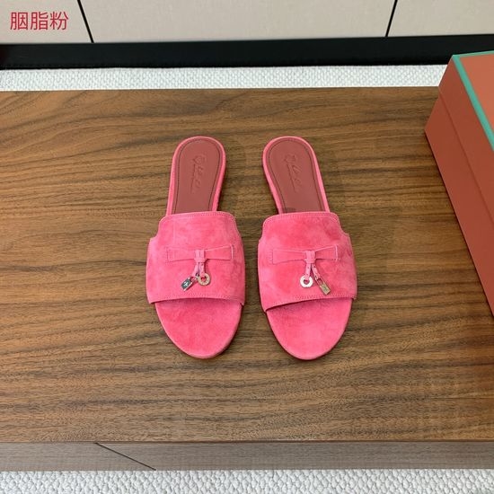Loro Piana Suede Flat Slides With Decorative Charm Strap
