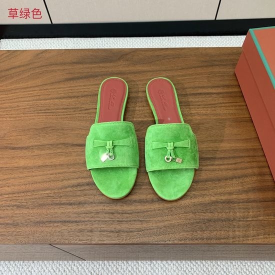 Loro Piana Suede Flat Slides With Decorative Charm Strap