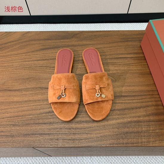 Loro Piana Suede Flat Slides With Decorative Charm Strap