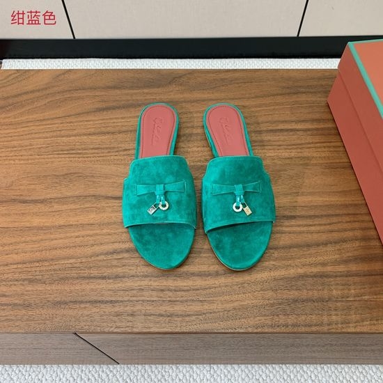 Loro Piana Suede Flat Slides With Decorative Charm Strap