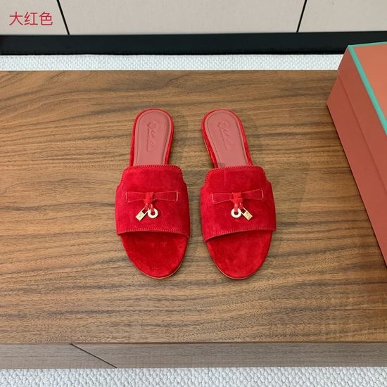 Loro Piana Suede Flat Slides With Decorative Charm Strap
