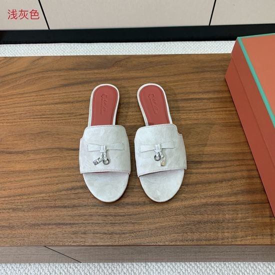 Loro Piana Suede Flat Slides With Decorative Charm Strap