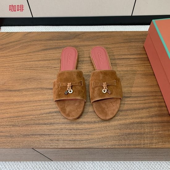 Loro Piana Suede Flat Slides With Decorative Charm Strap