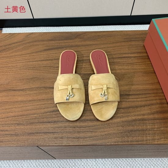 Loro Piana Suede Flat Slides With Decorative Charm Strap