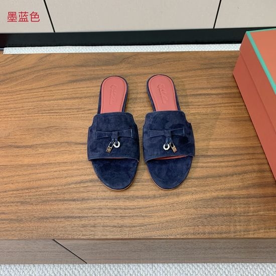Loro Piana Suede Flat Slides With Decorative Charm Strap