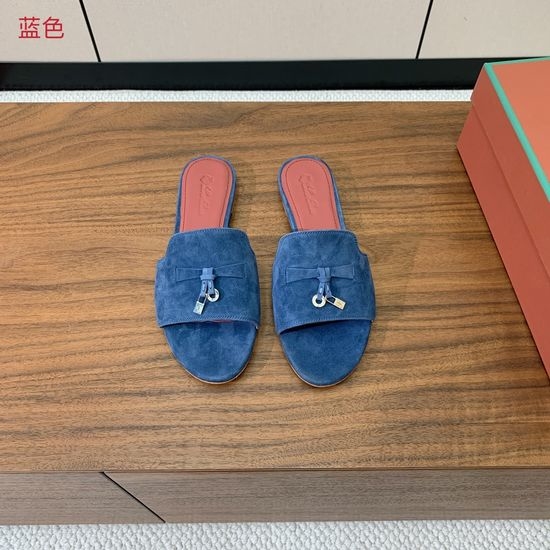 Loro Piana Suede Flat Slides With Decorative Charm Strap