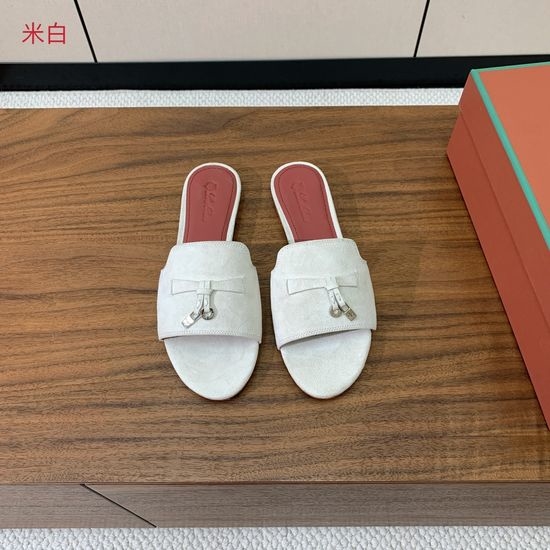 Loro Piana Suede Flat Slides With Decorative Charm Strap