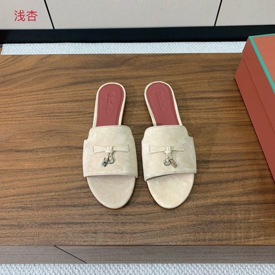 Loro Piana Suede Flat Slides With Decorative Charm Strap