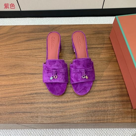 Loro Piana Suede Flat Slides With Decorative Charm Strap
