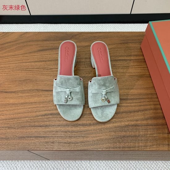 Loro Piana Suede Flat Slides With Decorative Charm Strap
