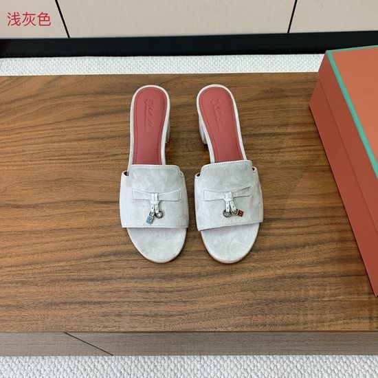 Loro Piana Suede Flat Slides With Decorative Charm Strap