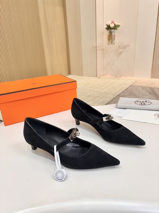 Hermes Black Suede Upper, Genuine Leather Sole, High Quality