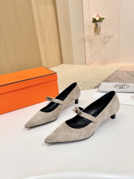 Hermes Khaki White Gray Suede, Italian Leather Sole, Comfort