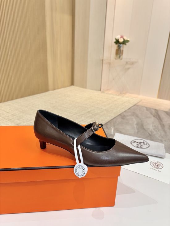 Hermes Dark Brown Sheepskin, Italian Leather Sole, Elegance