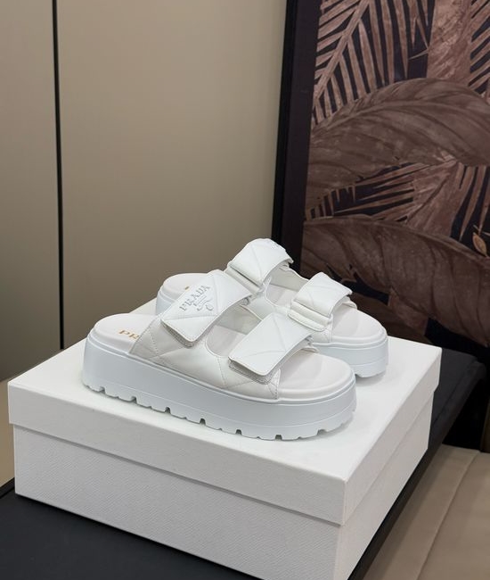 Prada Soft Leather Platform Comfort Casual Summer Sandals