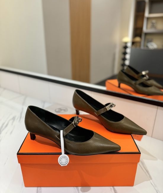 Hermes Premium Soft Leather Low Heel Comfortable Dress Shoes