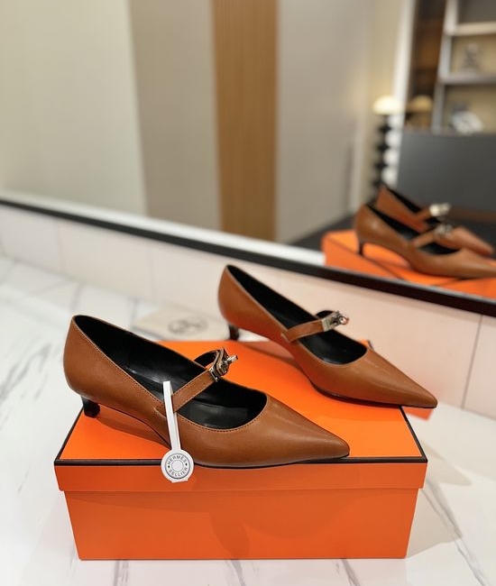 Hermes Premium Soft Leather Low Heel Comfortable Dress Shoes