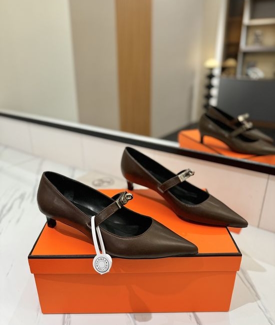 Hermes Premium Soft Leather Low Heel Comfortable Dress Shoes