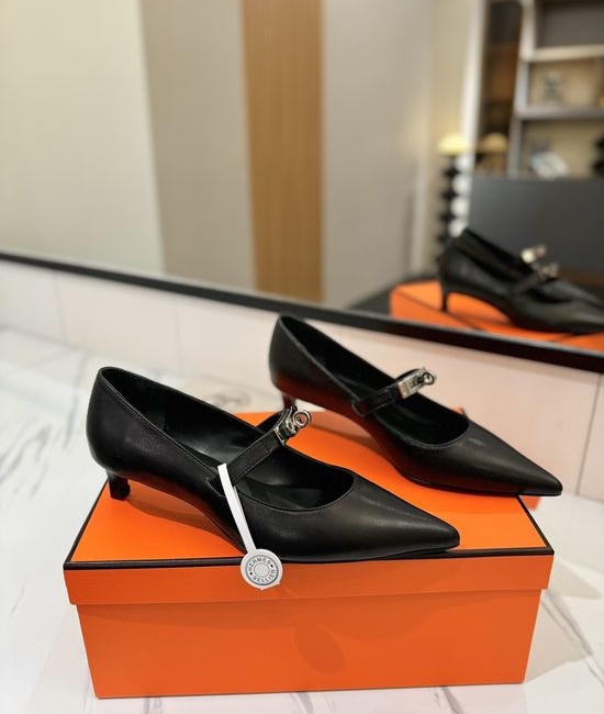 Hermes Premium Soft Leather Low Heel Comfortable Dress Shoes
