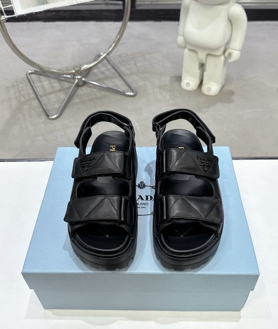Prada Dual Buckle Thick Platform Slide Sandals Comfortable Daily Shoes