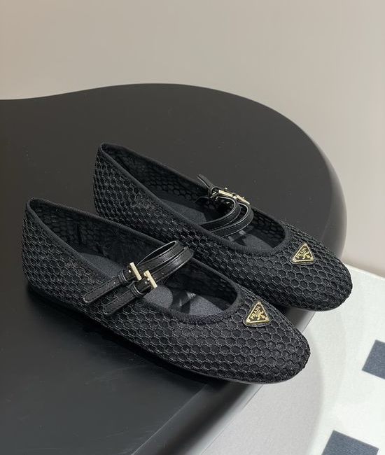Prada Mesh Fabric Mary Jane Ballet Flats with Buckle