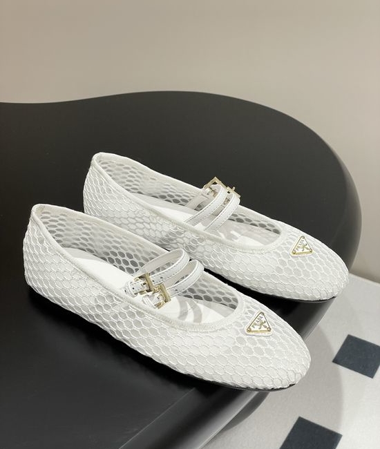 Prada Mesh Fabric Mary Jane Ballet Flats with Buckle