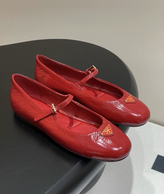 Prada Crinkled Patent Leather Mary Jane Ballet Flats