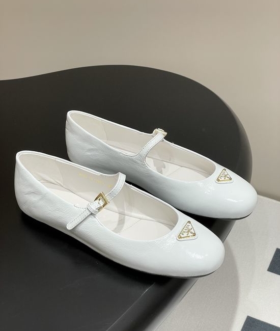 Prada Crinkled Patent Leather Mary Jane Ballet Flats