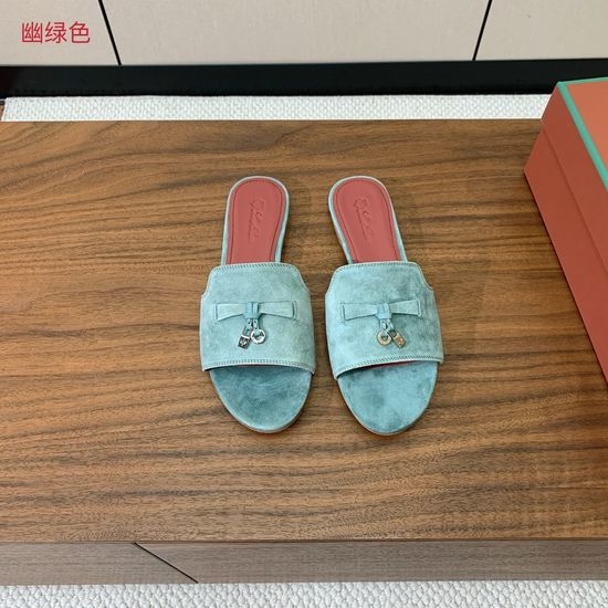 Loro Piana Suede Flat Slides With Decorative Charm Strap