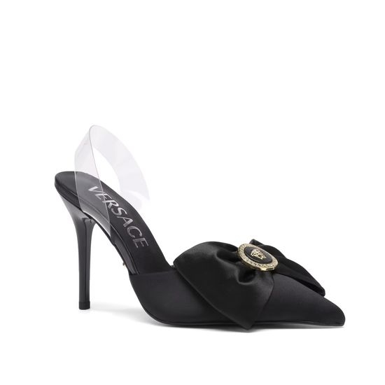 Versace Silk Bow Stiletto Heel Slide Sandals