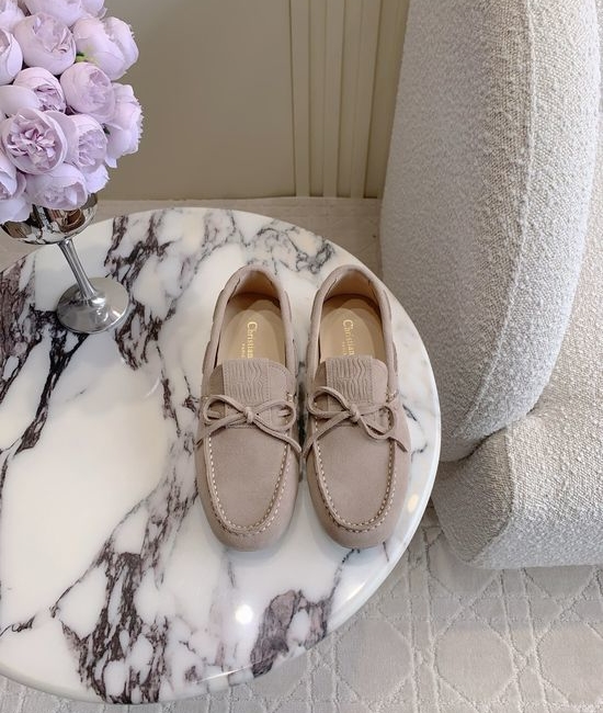Christian Dior CD Bow Decor Suede Loafers with Non-slip Durable Sole